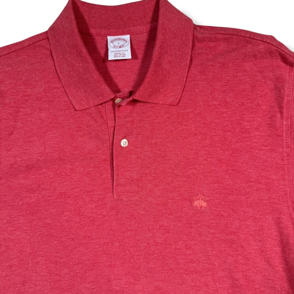 Brooks Brothers Polo Shirt Mens Large Red Performance Original Fit Pique Cotton